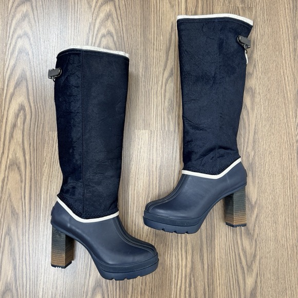 Y2K Sorel Medina Boots Womens 8 Blue Calf Hair Tall Knee High 2000s Rain Boots - Picture 2 of 16